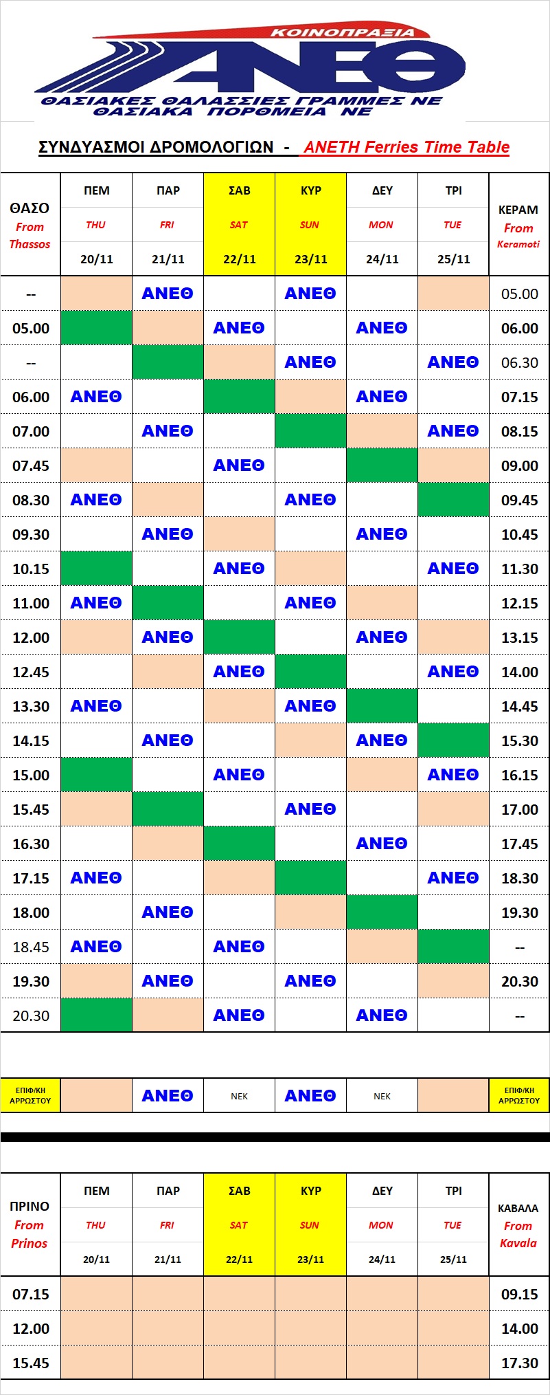 ΔΡΟΜΟΛΟΓΙΑ ΚΕΡΑΜΩΤΗ-ΘΑΣΟΣ & ΚΑΒΑΛΑ-ΠΡΙΝΟΣ ΑΠΟ  20/11/2025 ΕΩΣ 25/11/2025